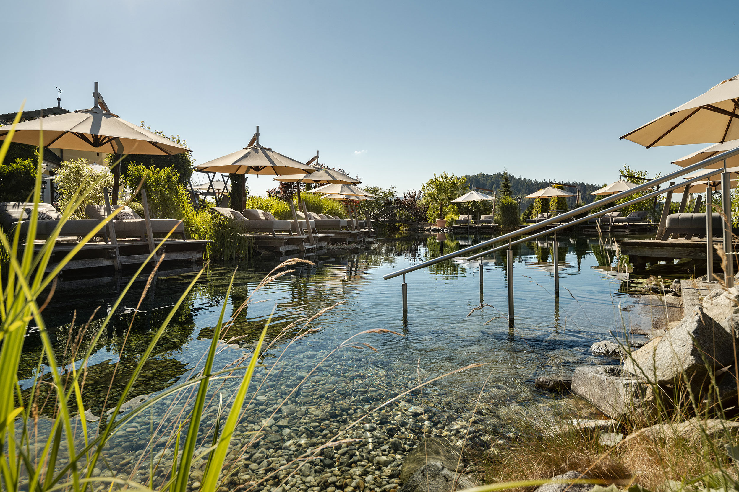 Einstieg in den Naturbadesee im Wellnesshotel